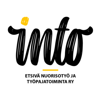 Into - etsivä nuorisotyö ja työpajatoiminta ry, logo (musta-keltainen)