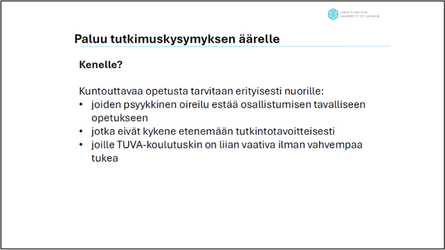Kuvassa kerrotaan, kenelle kuntouttavan opetuksen malli voisi sopia.